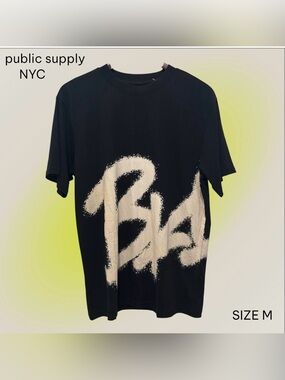 T-Shirt Public Supply NYC Size M 100%Cotton Black & White Printed in large beige